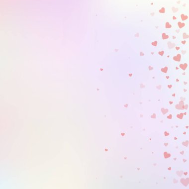 Kırmızı kalp konfetileri sever. Sevgililer Günü gradyanı tatlı bir arka plan. Gradyan arka planda şeffaf kalp konfetileri düşüyor. Egzotik vektör illüstrasyonu.