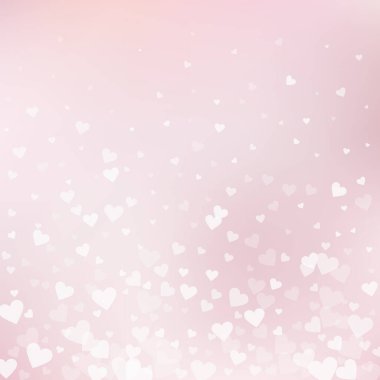 Beyaz kalp konfetileri sever. Sevgililer Günü arkaplanı nefes kesici. Yumuşak arka planda şeffaf kalp konfetileri. Ekstra vektör illüstrasyonu.