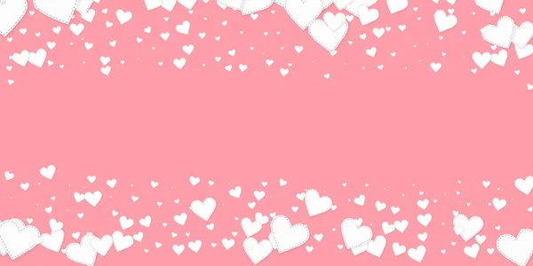 白い心の愛の告白 バレンタインデーの雨が驚くほどの背景に落ちる ピンクの背景に縫い付けられた紙のハートのコンフェッティが落ちる 著名なベクトル図 — ストックベクタ