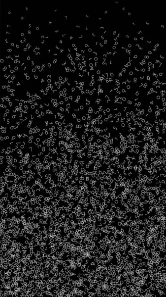 Düşen sayılar, büyük veri konsepti. İkili beyaz kaotik uçuş numaraları. Siyah arka planda sıradışı fütürist afiş. Düşen sayılarla dijital vektör illüstrasyonu.