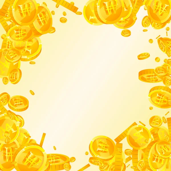 Korean Won Coins Falling Fantastic Scattered Won Coins Korea Money — Stock Vector