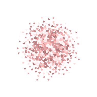 Pembe kalp aşk konfetileri. Sevgililer Günü patlaması arka planda canlı. Düz kalp konfetisi beyaz arka planda. Uygun vektör illüstrasyonu.
