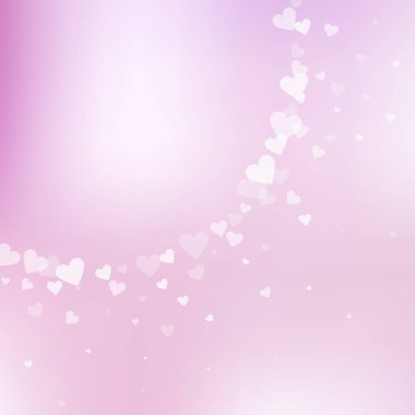 Beyaz kalp konfetileri sever. Sevgililer Günü köşe kaplama harika bir geçmiş. Yumuşak arka planda şeffaf kalp konfetileri. İlahi vektör illüstrasyonu.