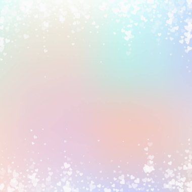 Beyaz kalp konfetileri sever. Sevgililer Günü 'nün yağan yağmuru harika bir arka plan. Hassas arka planda şeffaf kalp konfetileri. Yaratıcı vektör illüstrasyonu.