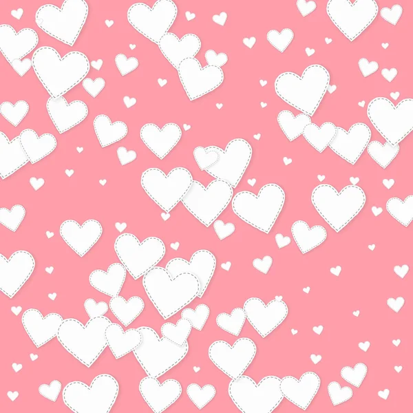 白い心の愛の告白 バレンタインデーのパターン素敵な背景 ピンクの背景に縫い付けられた紙のハートのコンフェッティが落ちる エキストラベクトルイラスト — ストックベクタ