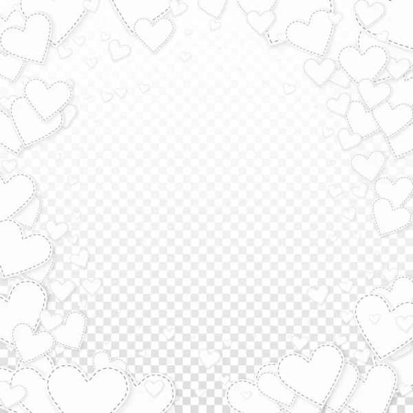 白い心の愛の告白 バレンタインデーのヴィネットの上品な背景 透明感のある背景に縫い付けられた紙のハートのコンフェッティ 特別ベクターイラスト — ストックベクタ