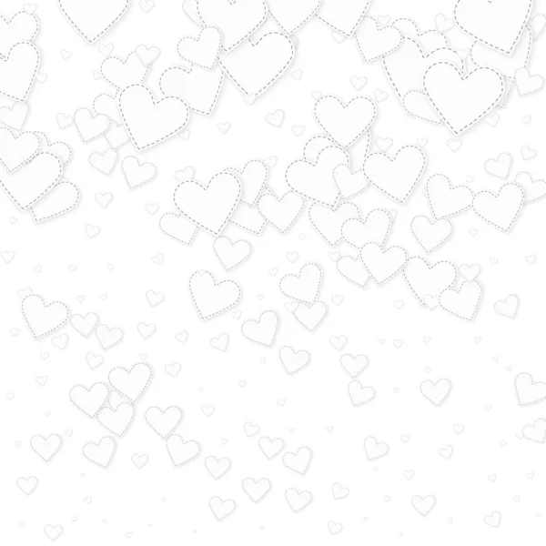 Witte Hart Liefde Confettis Valentijnsdag Gradiënt Werkelijke Achtergrond Gevallen Gestikte — Stockvector