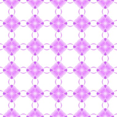 Yeşil geometrik sembolün suluboya sınırı. Mor otantik boho şık yaz tasarımı. Tekstil hazır Gerçek baskı, mayo kumaş, duvar kağıdı, ambalaj. Sembol suluboya deseni.