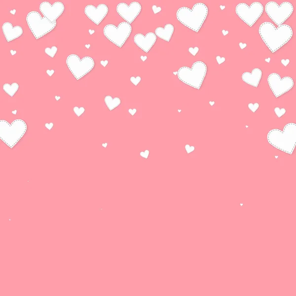白い心の愛の告白 バレンタインデーは雨が降る創造的な背景 ピンクの背景に縫い付けられた紙のハートのコンフェッティが落ちる クールなベクトルイラスト — ストックベクタ