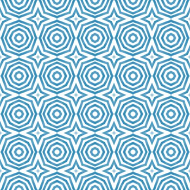 Madalyon pürüzsüz desen. Mavi simetrik kaleydoskop. Tekstil hazır güzel baskı, mayo kumaş, duvar kağıdı, ambalaj. Suluboya madalyonu, pürüzsüz fayans.
