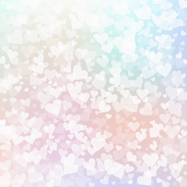 White heart love confettis. Valentine's day pattern optimal background. Falling transparent hearts confetti on delicate background. Extra vector illustration.