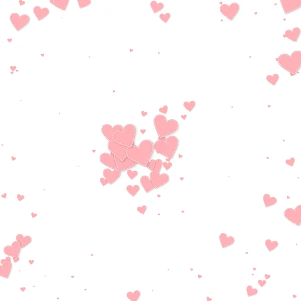 ピンクのハートの愛の告白 バレンタインデーの爆発信じられないほどの背景 白い背景に縫い付けられた紙のハートのコンフェッティが落ちる クラシックベクトルイラスト — ストックベクタ