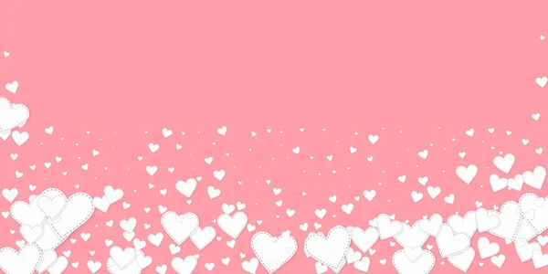 白い心の愛の告白 バレンタインデーの雨の背景に傾向が下がります ピンクの背景に縫い付けられた紙のハートのコンフェッティが落ちる エレガントなベクターイラスト — ストックベクタ