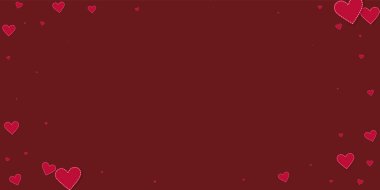 Kırmızı kalp konfetileri sever. Sevgililer günü ekstra özgeçmişi. Dökülen kağıt kalpler, kestane rengi arka planda konfeti. Olağanüstü vektör illüstrasyonu.