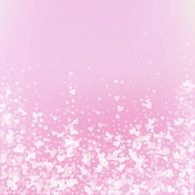 Beyaz kalp konfetileri sever. Sevgililer Günü yağan yağmurlar hoş bir arka plan. Hassas arka planda şeffaf kalp konfetileri. Yaratıcı vektör illüstrasyonu.