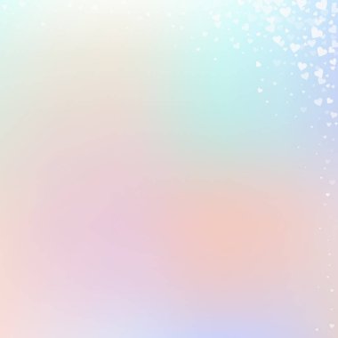 Beyaz kalp konfetileri sever. Sevgililer Günü köşesinde olağanüstü bir geçmiş. Gradyan arka planda şeffaf kalp konfetileri düşüyor. Hoş vektör illüstrasyonu.