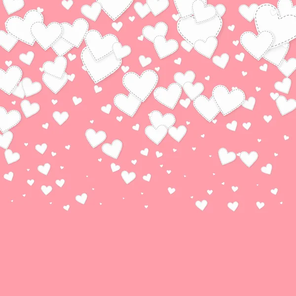 白い心の愛の告白 バレンタインデーのグラデーション素晴らしい背景 ピンクの背景に縫い付けられた紙のハートのコンフェッティが落ちる 好奇心ベクトルイラスト — ストックベクタ