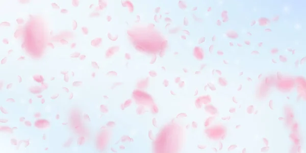 사쿠라 꽃잎이 떨어진다 낭만적 분홍색 맞는다 하늘을 배경으로 날으는 로맨스의 — 스톡 사진