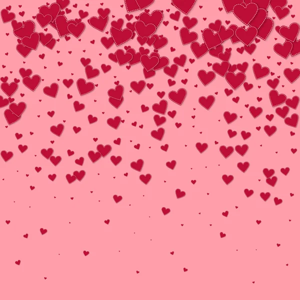 赤いハートの愛の告白 バレンタインデーのグラデーションのトレンドの背景 ピンクの背景に縫い付けられた紙のハートのコンフェッティが落ちる エキゾチックベクトルイラスト — ストックベクタ