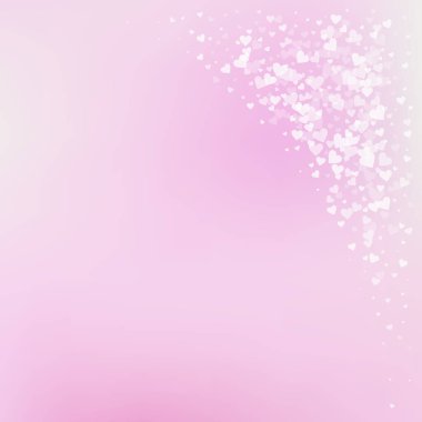 Beyaz kalp konfetileri sever. Sevgililer Günü köşesi düzgün bir arka plan. Hassas arka planda şeffaf kalp konfetileri. Duygusal vektör illüstrasyonu.