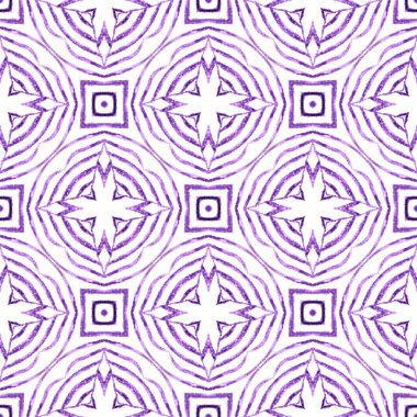 Madalyon pürüzsüz desen. Mor hoş boho şık yaz tasarımı. Suluboya madalyonu, kusursuz sınır. Tekstil hazır lüks baskı, mayo kumaş, duvar kağıdı, ambalaj..
