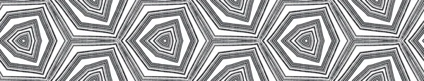 Ikat Repeating Seamless Border Black Symmetrical Kaleidoscope Background Wonderful Decorative — Stock Photo, Image