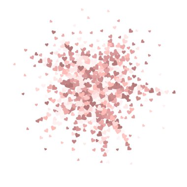 Pembe kalp aşk konfetileri. Sevgililer Günü patlaması çok değerli bir geçmiş. Düz kalp konfetisi beyaz arka planda. Klas vektör illüstrasyonu.