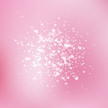 Beyaz kalp konfetileri sever. Sevgililer Günü patlaması çekici bir geçmiş. Yumuşak arka planda şeffaf kalp konfetileri. Cool vektör illüstrasyonu.