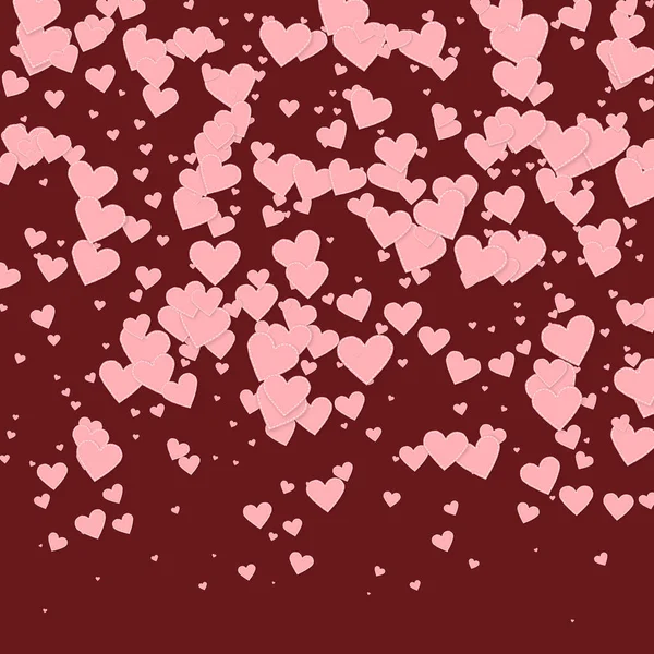 ピンクのハートの愛の告白 バレンタインデーのグラデーションアートの背景 月の背景に縫い付けられた紙のハートのコンフェッティが落ちる かわいいベクトルイラスト — ストックベクタ