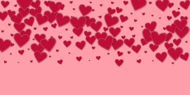 Kırmızı kalp konfetileri sever. Sevgililer Günü gradyan büyük arka plan. Pembe arka planda düşmüş kağıt kalpler konfetisi. Mükemmel vektör illüstrasyonu.