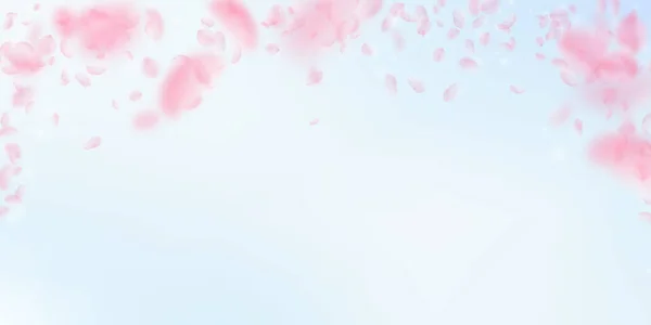 Пелюстки Сакури Падають Романтичні Рожеві Квіти Падають Дощ Летючі Пелюстки — стокове фото