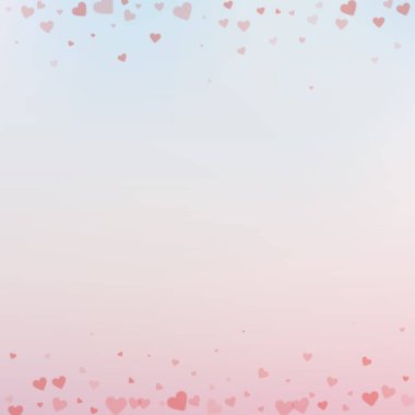 Kırmızı kalp konfetileri sever. Sevgililer Günü 'nün özgeçmişi çok seçkin. Renk geçiş geçmişinde şeffaf kalp konfetileri düşüyor. Düzgün vektör illüstrasyonu.