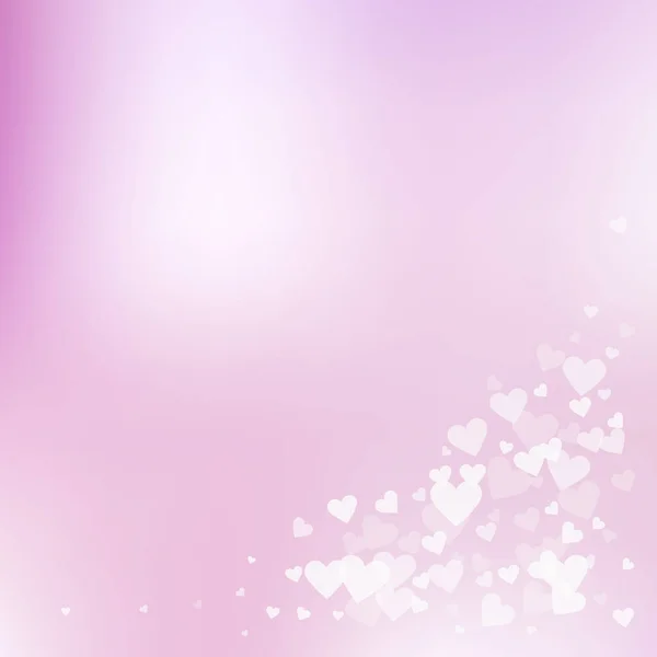 白い心の愛の告白 バレンタインデーのコーナーエレガントな背景 ピンクがかった背景に透明感のあるハートのコンフェッティを落下 劇的なベクトル図 — ストックベクタ