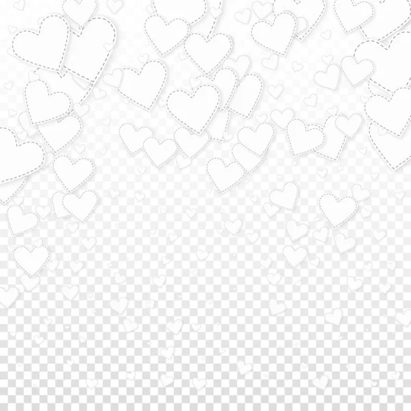 Weiße Herzen Lieben Konfettis Valentinstag Regen Zarten Hintergrund Fallen Bestickte — Stockvektor