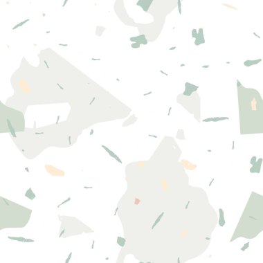 Terrazzo kusursuz desen. İç dekorasyon için minimalist döşeme taşı. Doğal taşlardan, granitten, kuvarstan, mermerden, betondan yapılmış arka plan. Terrazzo pürüzsüz desenli serin renklerde. 