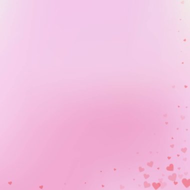 Kırmızı kalp konfetileri sever. Sevgililer Günü 'nde iyi bir geçmişi vardı. Gradyan arka planda şeffaf kalp konfetileri düşüyor. Hoş vektör illüstrasyonu.