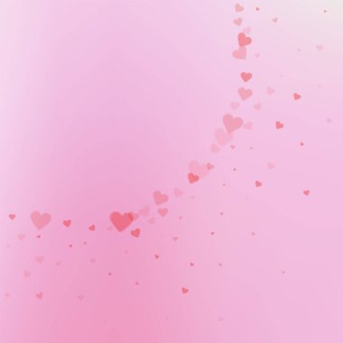 Kırmızı kalp konfetileri sever. Sevgililer Günü 'nün klas bir geçmişi var. Renk geçiş geçmişinde şeffaf kalp konfetileri düşüyor. İlahi vektör illüstrasyonu.