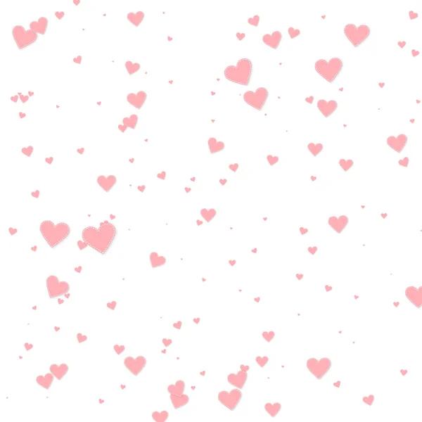 ピンクのハートの愛の告白 バレンタインデーの雨の精力的な背景に落ちる 白い背景に縫い付けられた紙のハートのコンフェッティが落ちる 好奇心ベクトルイラスト — ストックベクタ