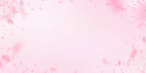 桜の花びらが落ちています ロマンチックなピンクの花は ビネットします ピンクの幅広いバック グラウンドに花びらを飛んでいます ロマンス概念 顕著な結婚式招待状 — ストック写真