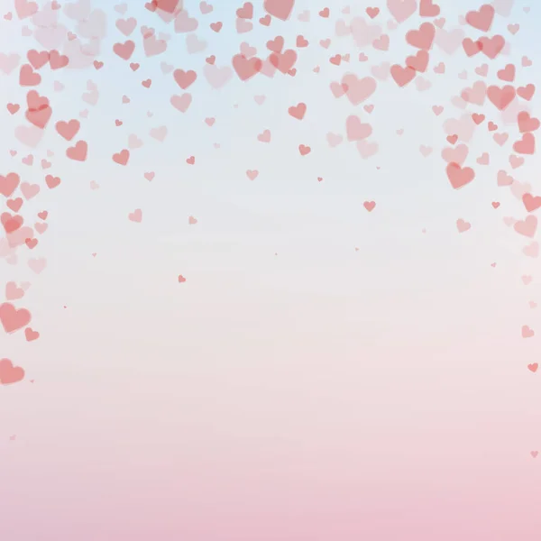 Corazón Rojo Ama Los Confettis Día San Valentín Cayendo Lluvia — Vector de stock