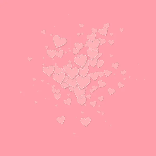 ピンクのハートの愛の告白 バレンタインデーの爆発の趣のある背景 ピンクの背景に縫い付けられた紙のハートのコンフェッティが落ちる クラシックベクトルイラスト — ストックベクタ