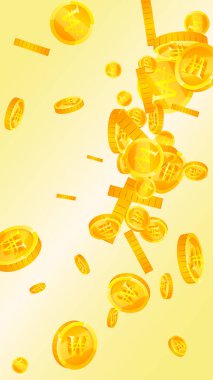 Kore bozuk paraları düştü. Unutulmaz dağınık WON paraları. Kore parası. Büyük ikramiye, servet ya da başarı konsepti. Vektör illüstrasyonu.