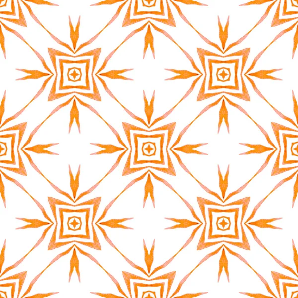 手は熱帯のシームレスな境界線を描いた オレンジ快適なBohoシックな夏のデザイン 繊維準備ができてエレガントなプリント 水着生地 熱帯シームレスパターン — ストック写真