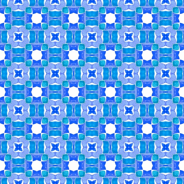 Fondo Acuarela Azulejos Azul Asombroso Diseño Boho Chic Verano Estampado — Foto de Stock