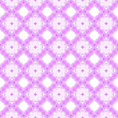 Madalyon pürüzsüz desen. Mor, sevimli boho şık yaz tasarımı. Tekstil hazır baskı, mayo kumaş, duvar kağıdı, ambalaj. Suluboya madalyonu, kusursuz sınır.