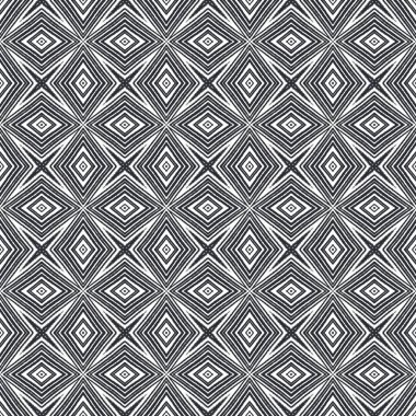 Çizgili el çizimi desen. Siyah simetrik kaleydoskop. Tekstil baskıya hazır, mayo kumaş, duvar kağıdı, ambalaj. Çizgili elle çizilmiş fayans tekrarlanıyor.
