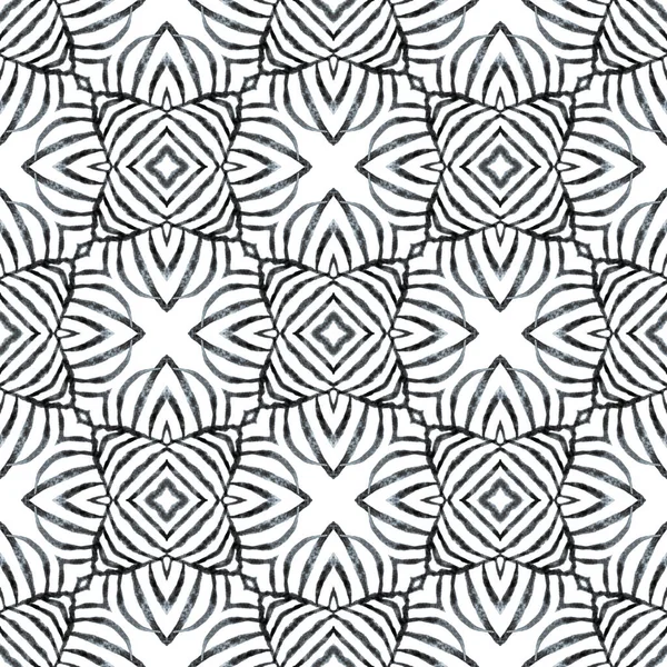 Ethnic hand painted pattern. Black and white worthy boho chic summer design. Textile ready divine print, swimwear fabric, wallpaper, wrapping. Watercolor summer ethnic border pattern.