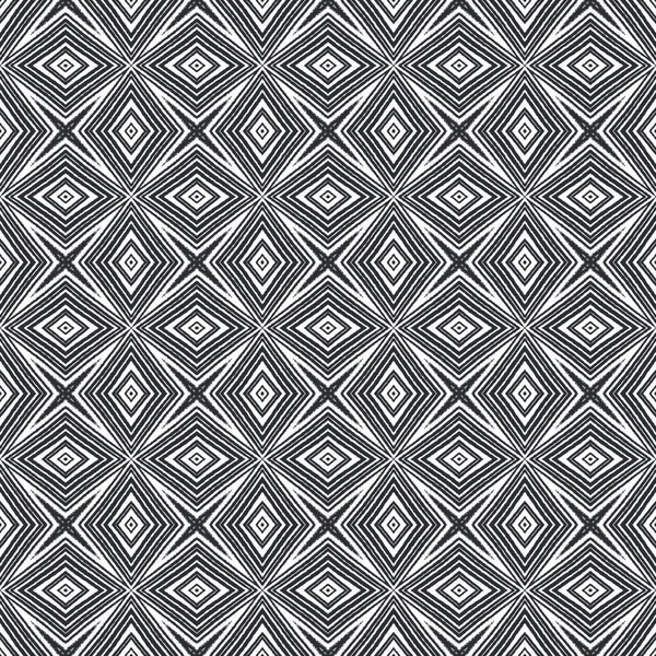Striped Hand Drawn Pattern Black Symmetrical Kaleidoscope Background Textile Ready — Stockfoto