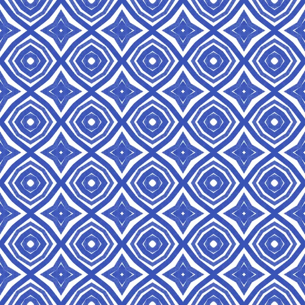 Tiled Watercolor Pattern Indigo Symmetrical Kaleidoscope Background Textile Ready Delicate — Stockfoto