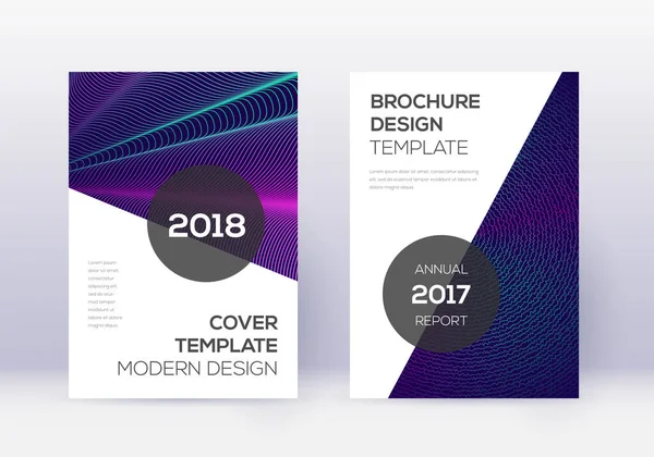 Modern kapak tasarım şablonu. Koyu mavi arkaplanda neon soyut çizgiler. Olağanüstü kapak tasarımı. Büyüleyici katalog, poster, kitap şablonu vs..